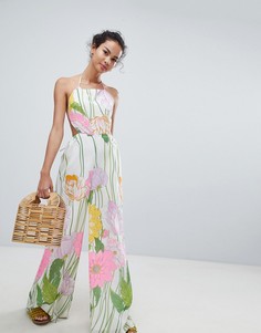 Комбинезон с открытой спиной и цветочным принтом в стиле 70-х ASOS DESIGN - Мульти