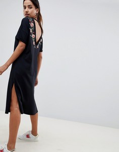 Платье-футболка миди с вышивкой ASOS DESIGN - Черный