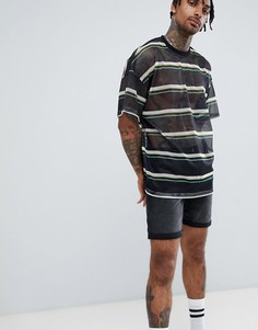 Сетчатая oversize-футболка в полоску ASOS DESIGN - Черный