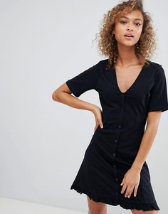 Чайное платье на пуговицах с оборкой по нижнему краю ASOS DESIGN - Черный