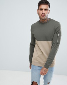 Обтягивающий свитшот колор блок с карманом MA1 от ASOS DESIGN - Зеленый