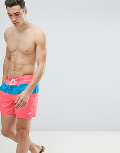 Коралловые шорты для плавания с принтом акул и логотипом чайки Hollister Core Guard - Розовый