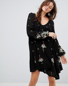 Платье мини с вышивкой Free People - Черный