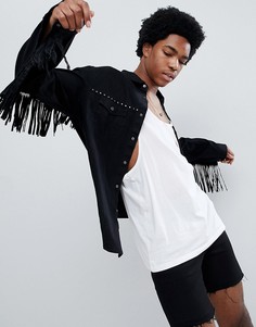 Джинсовая рубашка навыпуск с заклепками и кисточками ASOS DESIGN - Черный