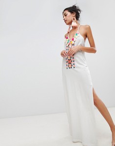 Белое пляжное платье макси с кисточками River Island - Кремовый