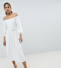 Платье миди с широким вырезом и ремнем ASOS DESIGN Tall - Белый