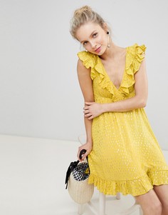 Свободное платье мини с оборками Glamorous - Желтый