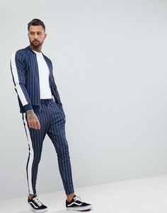 Джоггеры скинни в тонкую полоску с широкой полосой по бокам The Couture Club - Темно-синий