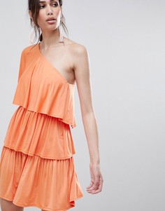 Платье мини на одно плечо с оборками ASOS DESIGN - Оранжевый