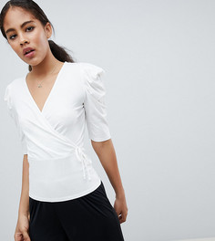 Топ с объемными рукавами и запахом ASOS DESIGN Tall - Кремовый
