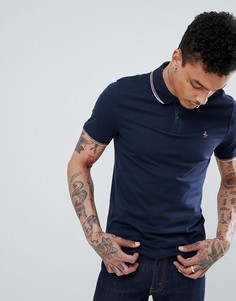 Темно-синее узкое поло с вышитым логотипом и контрастной отделкой Original Penguin - Темно-синий