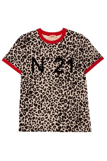 Белая футболка с леопардовым принтом No.21