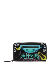 Черный кожаный кошелек с принтом Balenciaga
