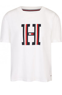Хлопковая футболка с круглым вырезом и логотипом бренда Tommy Hilfiger