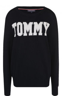 Хлопковый пуловер с круглым вырезом и логотипом бренда Tommy Hilfiger