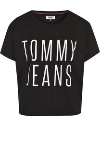 Укороченная хлопковая футболка с логотипом бренда Tommy Hilfiger
