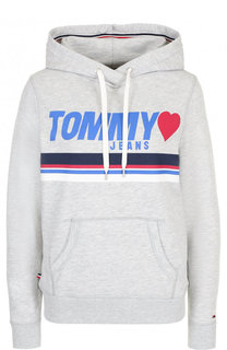 Однотонная толстовка с капюшоном и логотипом бренда Tommy Hilfiger