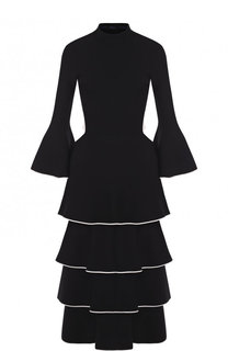 Приталенное платье-миди с воротником-стойкой и оборками Proenza Schouler