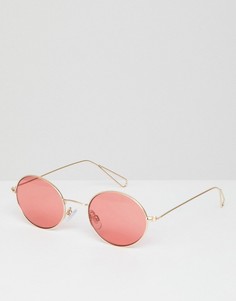 Круглые солнцезащитные очки в стиле ретро с розово-золотистыми стеклами Weekday - Золотой