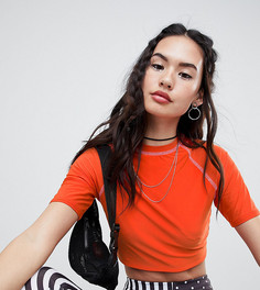 Укороченная футболка с высоким воротником и контрастной отделкой Rokoko - Оранжевый