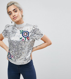 Топ с пайетками и вышивкой ASOS PETITE - Серебряный