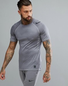 Серая приталенная футболка с камуфляжным принтом Nike Training Pro Hypercool 888291-027 - Серый