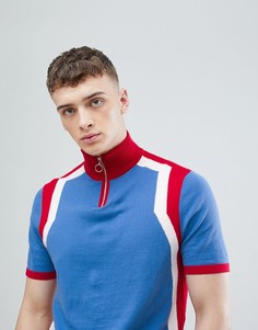 Трикотажная красно-синяя футболка на молнии ASOS DESIGN - Синий