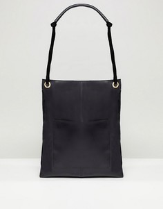 Кожаная сумка-шоппер в винтажном стиле с передним карманом ASOS DESIGN - Черный