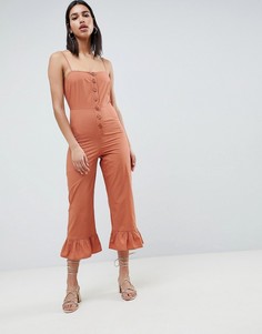 Хлопковый комбинезон с оборками и квадратным вырезом ASOS DESIGN - Красный