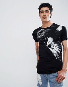 Длинная обтягивающая футболка с принтом ASOS DESIGN - Черный