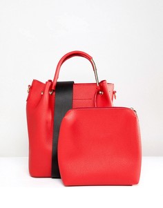Структурированная сумка-бочонок с плетеным ремешком и карманом Park Lane - Красный