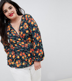 Топ с запахом и фруктовым принтом ASOS DESIGN Curve - Черный