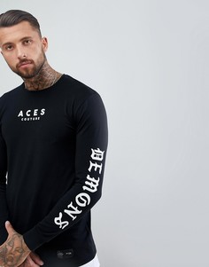 Обтягивающий лонгслив с принтом на рукавах Aces Couture - Черный