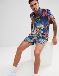 Oversize-рубашка из комплекта с тропическим принтом и воротником в виде лацканов ASOS DESIGN - Темно-синий
