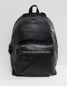 Черный кожаный рюкзак с логотипом и молнией HUGO National - Черный