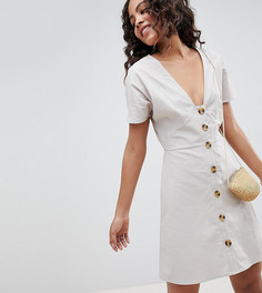 Короткое приталенное платье в стиле casual на пуговицах ASOS DESIGN Tall - Кремовый