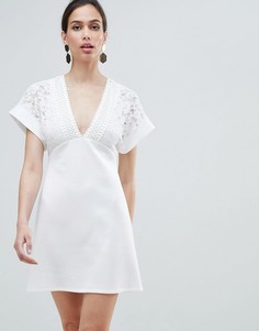 Платье мини с кружевом и рукавами-кимоно ASOS DESIGN - Белый