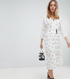 Плиссированное платье макси в цветочек с пуговицами сбоку ASOS DESIGN Petite - Мульти