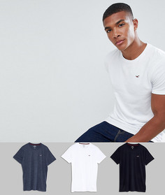 Набор из 3 зауженных футболок белого, серого и синего цвета Hollister - Мульти