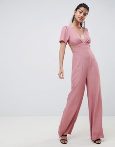 Комбинезон с широкими штанинами и вырезом ASOS DESIGN - Розовый