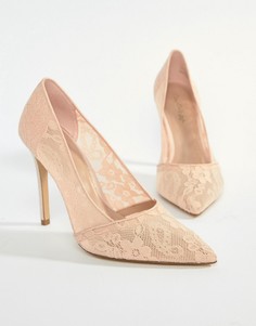 Кружевные туфли на каблуке с острым носком Miss Selfridge - Розовый