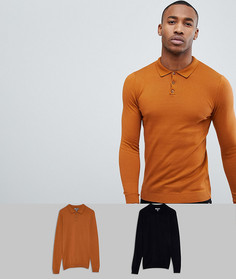 Набор из 2 облегающих поло (светло-коричневое / черное) ASOS DESIGN - СКИДКА - Мульти