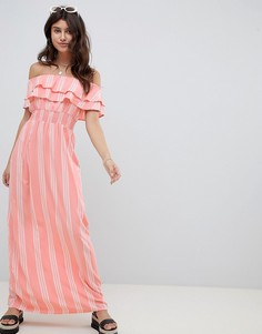Платье макси в полоску с широким вырезом PrettyLittleThing - Розовый