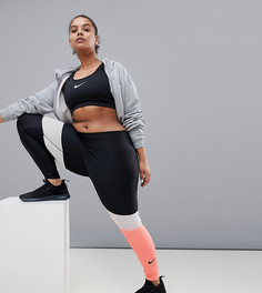 Леггинсы колор блок с розовой вставкой Nike Plus Training Power - Черный