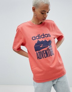 Темно-розовая oversize-футболка Adidas Originals Adventure - Красный