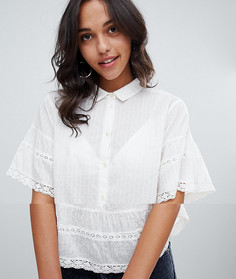 Блузка в горошек добби с кружевной отделкой Vila - Белый