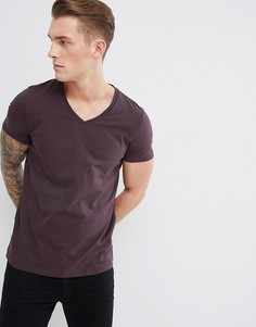 Фиолетовая футболка с V-образным вырезом ASOS DEISGN - Красный