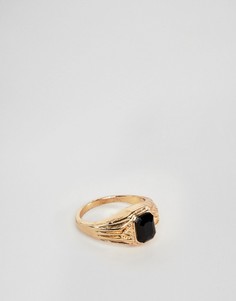 Кольцо в винтажном стиле с черным камнем ASOS DESIGN - Золотой