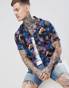 Oversize-рубашка с коралловым принтом и отложным воротником ASOS DESIGN - Черный