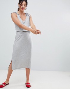 Трикотажное платье миди с завязками на плечах Vero Moda Aware - Серый